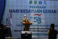 Wakil Bupati Djufri Muhamad menyampaikan sambutan penutupan HKG PKK ke-53. (Aden)